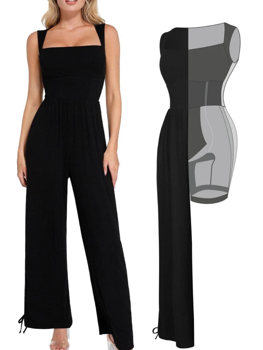 NWOT Shapewear Square Neck Tummy Control Wide Leg Jumpsuit  built in Shapewear